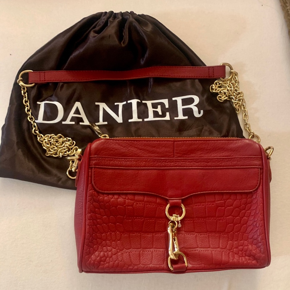 Danier Red Crossbody Bag with Gold Accents
